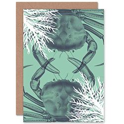 Wee Blue Coo Crab And Coral Collage Greeting Card With Envelope Inside Premium Quality