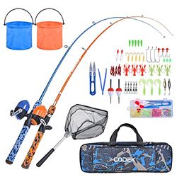 LEOFISHING Ensemble de Canne à pêche pour Enfants avec kit de démarrage Complet, 2 Cannes à pêche télescopiques Portables et Moulinet spincast Cambos avec Un Filet de pêche et 2 seaux pour garçons et