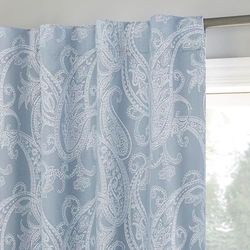 Sun Zero Pedra Paisley Embroidery 100% Blackout Back Tab Curtain Panel, 40" x 96", Tranquil Blue