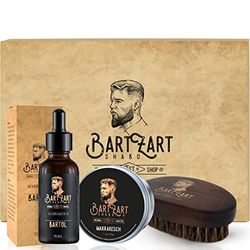 BartZart beard care set made of high quality beard oil with cedar wood I natural beard wax & beard brush with wild boar bristles | beard care set I beard set