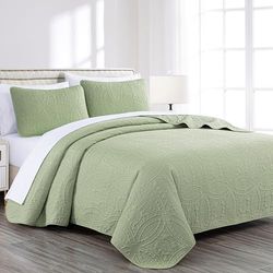 Chezmoi Collection Austin 3-delige bedsprei, microvezel, salie, queensize