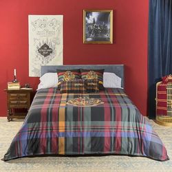 BELUM | Harry Potter dekbedovertrek, dekbedovertrek van 100% katoen met knopen, klassiek Zweinstein-model voor een bed van 180 cm (260 x 240 cm)