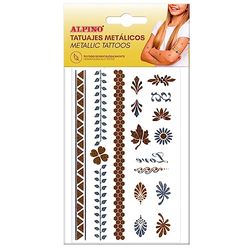 Tatouages ​​temporaires de Couleurs métalliques alpines | Autocollants corporels Amovibles pour Enfants et Adultes | Tatouages ​​de Couleur métallique Amovibles : Or et Argent