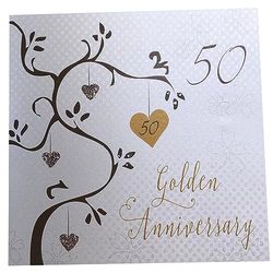 witte katoenen kaarten Golden Wedding, Handgemaakte 50e Kaart (Verjaardagsboom, Code AB50)