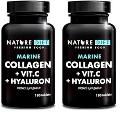 Nature Diet - Collagène marin avec acide hyaluronique et vitamine C, 180 comprimés, 500 mg | Peptane F | Collagène de poisson (Lot de 2)