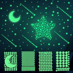 Luminoso Pegatinas 1030 Piezas Pared Luna Estrellas Puntos para Niños, Fluorescentes para la Decoración del Techo de la Habitación de los Niños, Verde