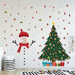 WALPLUS 150x170cm Kerst Combo Decoraties Muurstickers Leuke Sneeuwman door De Boom Muur Kunst Raam Display Klampt Display Stickers Woonkamer Verkoop Klaring Thuis Woonkamer Slaapkamer DIY Gift