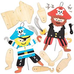 Baker Ross Kits de Marionetas de Madera Piratas (paquete de 4) plantillas de madera en blanco para construir sus propias marionetas móviles