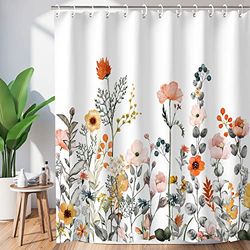 LIVILAN Stoffen Bloemen Douchegordijnset met 12 Haken Aquarel Decoratief Bad Gordijn Moderne Badkamer Accessoires, Machine Wasbaar, 72" X 84"