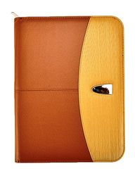 Arpan Deluxe Professionele A4 Organisator Portfolio Zipped Work Case Folder/Padded Conference File Folio met ingebouwde Calculator Note Pad & Business Card Houders – Bruin/Tan Goud