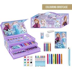 Maletín Pinturas Frozen con más de 60 piezas Estuche organizador con lápices, rotuladores, acuarelas, crayones y accesorios creativos – Caja de dibujo Frozen ideal como regalo infantil
