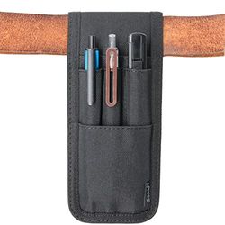 Riempenhouder, pennenhouder, etui voor pennenhouder, houder voor riem, houdt meerdere pennen, 6 inch liniaal, 2 pennen en een markeerstift. Gemaakt van duurzame stoffen, afneembaar, zwart.