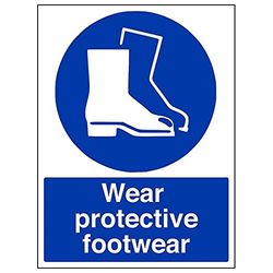 V Safety 41084BC-S'Wear Protective Footwear' Sign, Portrait, 300 mm x 400 mm (Pack of 3)