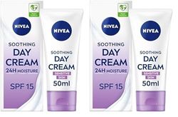 NIVEA Sensitive Day Cream (50 ml), Face Cream and Moisturiser with SPF 15 for Sensitive Skin, Summer Skin Care Essentials, Sensitive Moisturising Cream (Pack of 2)