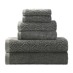 Superior Denim Wash 100% Cotton 550 GSM 6 Piece Bath Towel Set, 2 Face, 2 Hand, 2 Bath Towels, Ideal for Bathroom, Kitchen or Beach, Quick Dry, Jacquard & Solid, Mid-Weight, Grey
