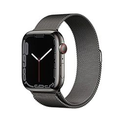 Apple Watch Series 7 (GPS + Cellular, 45mm) smartwatch - kast van grafietkleurig roestvrij staal - Grafietkleurig Milanees bandje. Conditie bijhouden, Saturatie-app en Ecg-app, waterbestendig