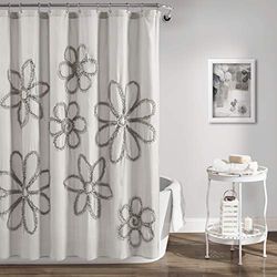 Lush Decor, Tenda da doccia in poliestere con fiori arricciati, grigio chiaro (183 x 183 cm)