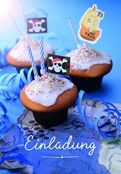 Children's Birthday Invitations Boy Pirate/Muffins with Candles in Pirate Shape/Blue