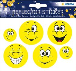 HERMA 19197 Reflectorsticker met Happy Face motieven, zelfklevende lichtgevende stickers voor kinderkamer, decoratie, fiets, fietshelmen en koffer, 6 reflecterende stickers voor kinderen