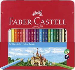 Faber-Castell 115824 - Estuche de metal con 24 lápices de color Castillo, colores surtidos