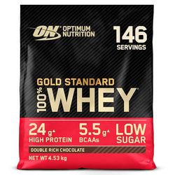 Optimum Nutrition Gold Standard 100% Whey Muscle Building and Recovery Protein Powder with Naturally Occurring Glutamine and BCAA Amino Acids, Double Rich Chocolate Flavour, 146 Servings, 4.53 kg