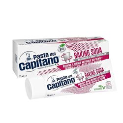 Pasta del Capitano, Dentifricio Baking Soda Bio, Ravviva il Bianco Naturale dei Denti e Neutralizza gli Acidi della Placca Batterica, 100% Made in Italy, Tubetto da 75 ml