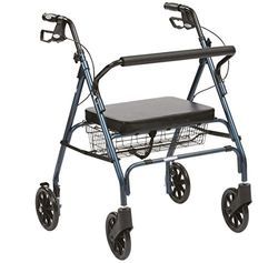 Drive Devilbiss Heavy Duty Rollator in Blue with Basket and Padded Seat and Back