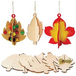 Baker Ross FX256 Decoraciones 3D de Madera de Otoño - Juego de 6, Material de Pintura para Niños