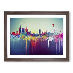 London Skyline Splatter Abstract H1022 Framed Print for Living Room Bedroom Home Office Décor, Wall Art Picture Ready to Hang, Walnut A4 Frame (34 x 25 cm)