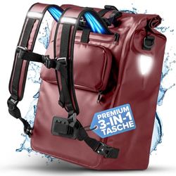 Büchel Unisex – Alforja 3 en 1 para portaequipajes, Mochila y Correa para el Hombro, 22 l 100% Impermeable, Merlot,