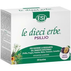 ESI - Le Dieci Erbe Psillio, Integratore Alimentare a Base di Psyllium, per la Regolarità del Transito Intestinale, Senza Glutine e Vegan, 20 Bustine