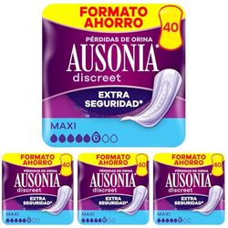 Ausonia Discreet Maxi, 40 Compresas Incontinencia Mujer para Pérdidas De Orina, Extra Seguridad, Discreción Increíble (Paquete de 4)
