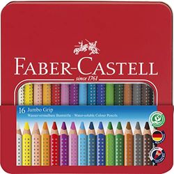 Faber-Castell 110916 - Juego de lápices de color Jumbo Grip, 16 lápices en estuche metálico