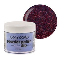 Cuccio Powder Polish - Dip Acrylic Nail Colour Dip System - 45g (1.6 oz) Dipping Powder - Purple with Red Glitter