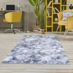 carpet city Tapis de Couloir à Poils Longs, uni, Gris/argenté, 80 x 150 cm, rectangulaire, Doux au Toucher, Aspect tie-Dye, Moderne, pour Chambre à Coucher ou Couloir