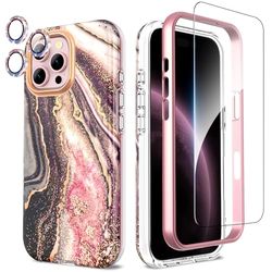 SHEDEER Cover per Iphone 16 Pro Max, Cover per Iphone 16 Pro Max Glitter Protezione Fotocamera&Vetro Temperato& Paraurti,Custodia per Iphone 16 Pro Max 360 Protezione,Aesthetic, Antiurto,Awesome Black