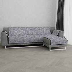 Italian Bed Linen “ Glamour” Anti-Slip Sofa Cover with Chaise-Longue Right, Dark Blue, 240cm