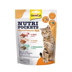 GimCat Nutri Pockets mout- en vitaminemix - Knapperige kattensnack met crèmige vulling en functionele ingrediënten - 1 zak (1 x 150 g)