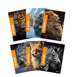 BM BeMore Wild Maxi - Cuaderno A4, cuadrícula de 5 mm con márgenes para primaria, media y superior, 10 unidades, con diseño de animales, 72 páginas, papel de 100 g