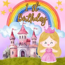 1st Birthday: Happy Birthday Guest Book and Keepsake Little Princess Rainbow Castle Star Theme Party for 1 Year Old's Party Keepsake Birthday Wishes and Messages for Girls, 50 Guests, 8.5x8.5 Inches