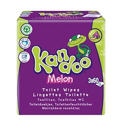 Kandoo Lingettes Melon Humides Jetables Adaptées aux Enfants Douceur Extrême 3 Packs de 60 lingettes, Melon Vert, 180 unité