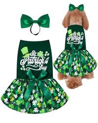 Robe pour Chien avec Bandeau pour la Saint-Patrick - Vêtements pour Chiens de Taille Moyenne (Vert, Taille S)