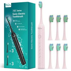 Brosse à Dent Électrique Soniques pour Gencive Sensible - Brosse A Dent Adultes Enfant avec 6 Têtes, 5 Modes, 4 Heures Charge et Utilisation 180 Jours, Brosses à Dents Ultrasoniques, Rose