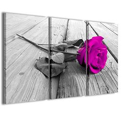 Kunstdruk op canvas, Violet Rose Wood rozenhout, paars, moderne afbeeldingen van 3 panelen, klaar ingelijst op canvas, 100 x 70 cm