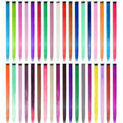 EuTengHao 36 Packs Colored Clip in Hair Extensions 22'' Colorful Straight Hair Extensions Clip in for Women and Kids Multi-Colors Party Highlights Streak Synthetic Hairpieces (36 Colors Set)