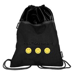PASO Smiley BeUniq, unisex barns sportväska, 46 x 37 cm, svart, 46 x 37 cm
