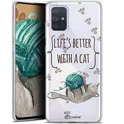 Caseink Beschermhoes voor Samsung Galaxy A71 (A715) (6,7) [Gel HD bedrukt in Frankrijk] Quote Design Life's Better with a Cat - zacht - ultradun