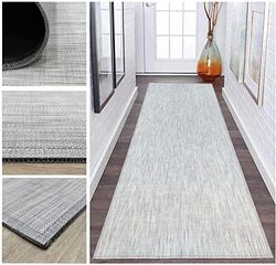 Tadi & Imperio1979 Tapis Long en Vinyle tressé pour Couloir, Cuisine ou Chambre à Coucher, Couleur Ivoire Argent Haute résistance avec Dos en PVC antidérapant (Twist feston 1019)