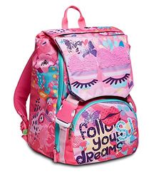 SJ GANG Mochila, Mochila expansible, para niños de 1er grado - niñas y niños, gran capacidad, para la escuela, el deporte y el tiempo libre, con sistema abatible Diseño Italiano, Rosado/modelo