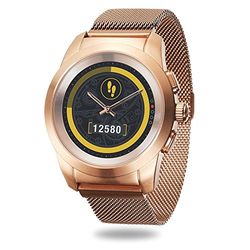 MyKronoz ZeTime Elite Relógio inteligente híbrido de 44 mm com agulhas mecânicas sobre um ecrã a cores tátil – Regular escovado ouro rosa/Milanese